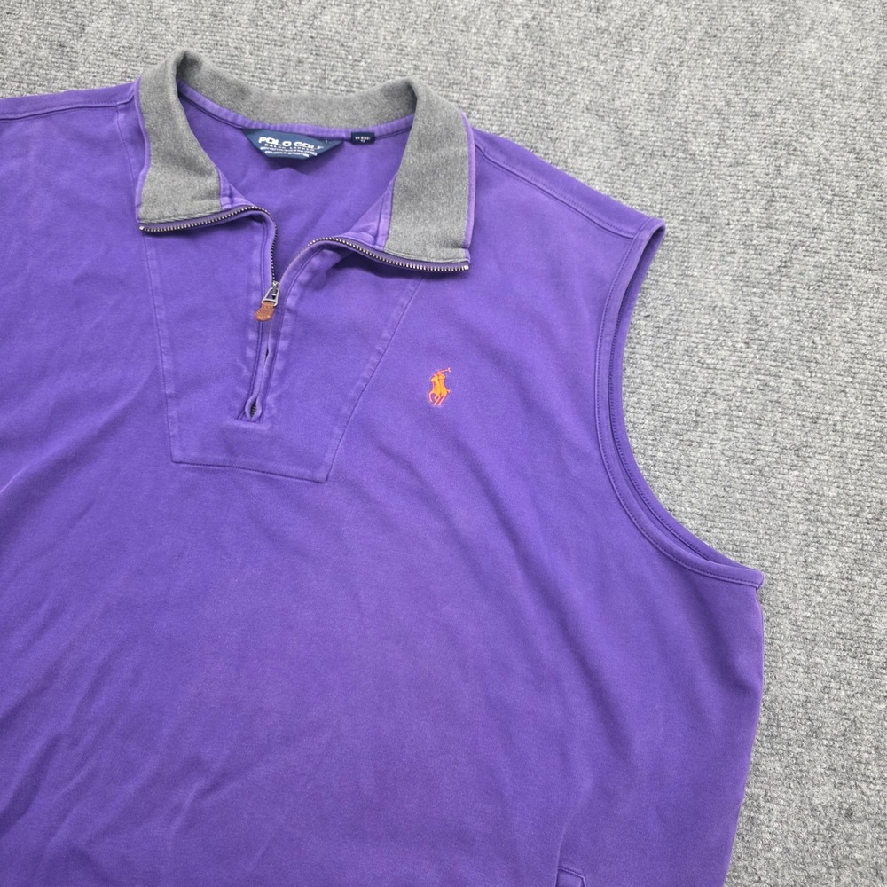 Polo Golf Ralph Lauren Mens XXL Purple 1/4 Zip Sleeveless Pullover Vest Cotton